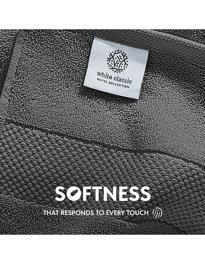 White Classic Luxury Cotton Washcloths 13x13 Inch - 650 GSM Turkish Cotton | Hotel, Spa, Bathroom Face Towel | 12 Pack, Dark Gray