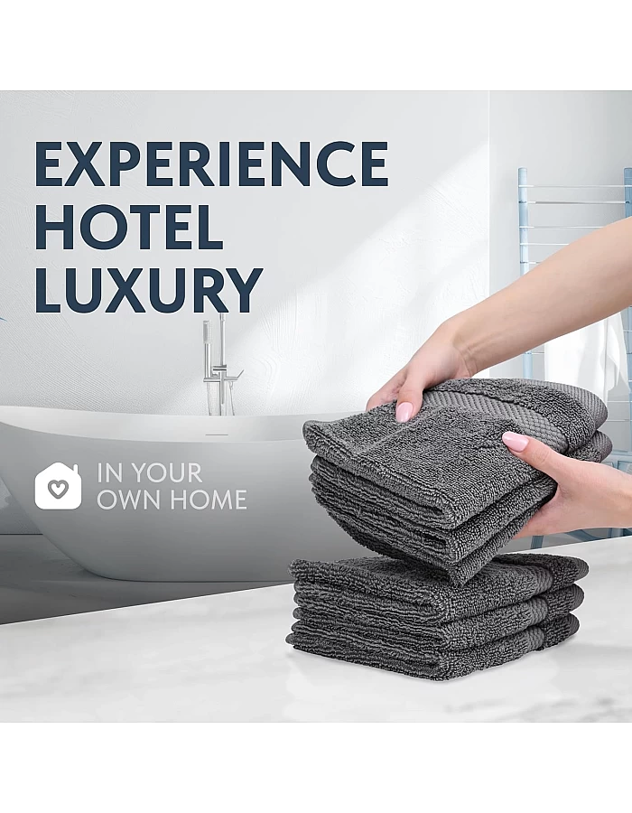 White Classic Luxury Cotton Washcloths 13x13 Inch - 650 GSM Turkish Cotton | Hotel, Spa, Bathroom Face Towel | 12 Pack, Dark Gray
