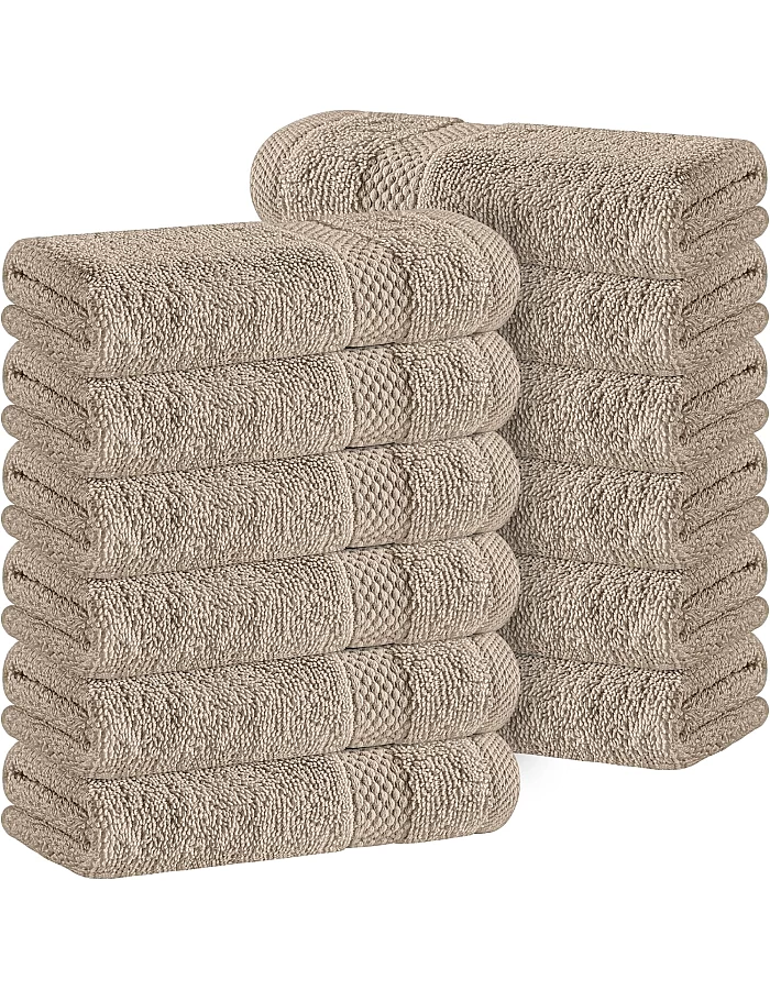 White Classic Luxury Cotton Washcloths 13x13 Inch - 650 GSM Turkish Cotton | Hotel, Spa, Bathroom Face Towel | 12 Pack, Dark Gray