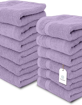White Classic Luxury Cotton Washcloths 13x13 Inch - 650 GSM Turkish Cotton | Hotel, Spa, Bathroom Face Towel | 12 Pack, Lavender