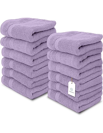 White Classic Luxury Cotton Washcloths 13x13 Inch - 650 GSM Turkish Cotton | Hotel, Spa, Bathroom Face Towel | 12 Pack, Lavender