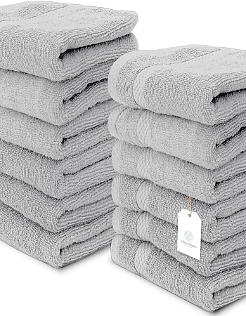 White Classic Luxury Cotton Washcloths 13x13 Inch - 650 GSM Turkish Cotton | Hotel, Spa, Bathroom Face Towel | 12 Pack, Dolphin Gray