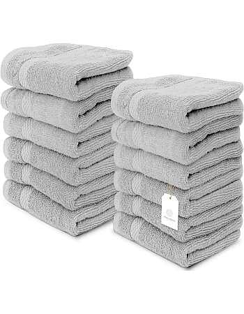 White Classic Luxury Cotton Washcloths 13x13 Inch - 650 GSM Turkish Cotton | Hotel, Spa, Bathroom Face Towel | 12 Pack, Dolphin Gray