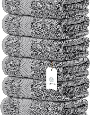 White Classic Luxury Hand Towels | Cotton Hotel spa Bathroom Towel | 16x30 | 6 Pack | Grey