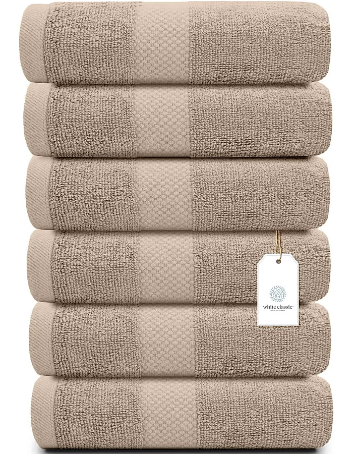 White Classic Luxury Hand Towels | Cotton Hotel spa Bathroom Towel | 16x30 | 6 Pack | Grey