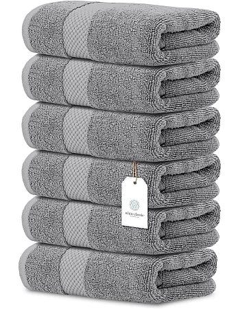 White Classic Luxury Hand Towels | Cotton Hotel spa Bathroom Towel | 16x30 | 6 Pack | Grey
