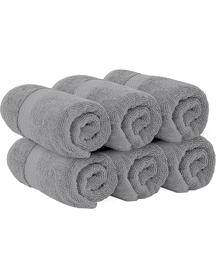 White Classic Luxury Hand Towels | Cotton Hotel spa Bathroom Towel | 16x30 | 6 Pack | Grey