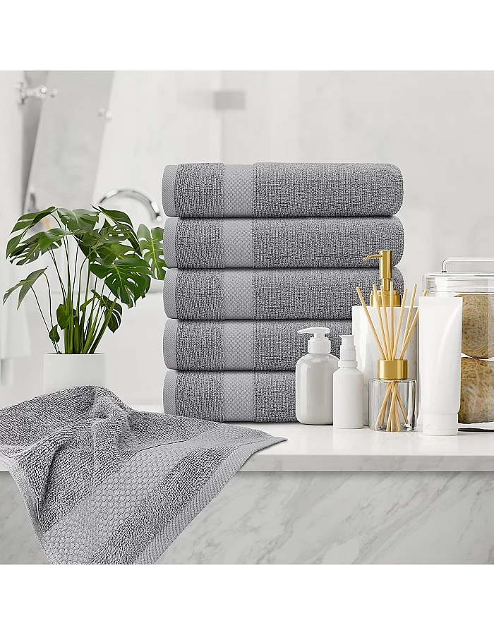 White Classic Luxury Hand Towels | Cotton Hotel spa Bathroom Towel | 16x30 | 6 Pack | Grey