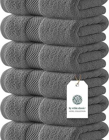 White Classic Luxury Hand Towels | Cotton Hotel spa Bathroom Towel | 16x30 | 6 Pack | Grey