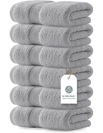 White Classic Luxury Hand Towels 6 Pc Set - Premium Cotton Hotel Style Bathroom Towels 16x30, Highly Absorbent 650 GSM Towels for Bathroom, Gym, Shower, Spa, Dormitory, Kitchen 6 Pack, Dolphin Gray