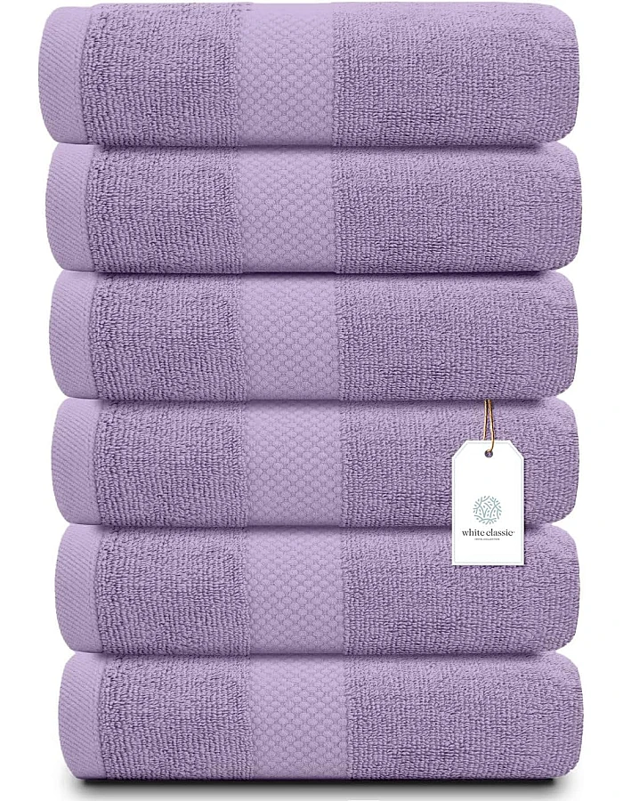 White Classic Luxury Hand Towels for Bathroom-Hotel-Spa-Kitchen-Set - Circlet Egyptian Cotton - 16x30 Inches - Set of 6 (Gray)