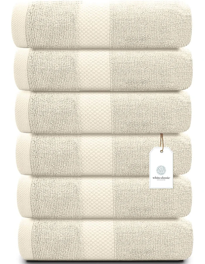 White Classic Luxury Hand Towels for Bathroom-Hotel-Spa-Kitchen-Set - Circlet Egyptian Cotton - 16x30 Inches - Set of 6 (Gray)