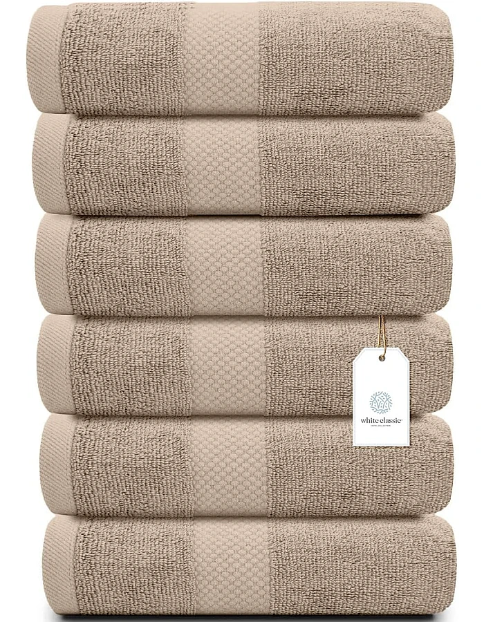 White Classic Luxury Hand Towels for Bathroom-Hotel-Spa-Kitchen-Set - Circlet Egyptian Cotton - 16x30 Inches - Set of 6 (Gray)