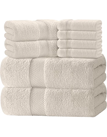 White Classic Luxury Ivory Bath Towel Set - Combed Cotton Hotel Quality Absorbent 8 Piece Towels | 2 Bath Towels | 2 Hand Towels | 4 Washcloths [Worth $72.95] 8 Pack | Ivory