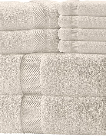 White Classic Luxury Ivory Bath Towel Set - Combed Cotton Hotel Quality Absorbent 8 Piece Towels | 2 Bath Towels | 2 Hand Towels | 4 Washcloths [Worth $72.95] 8 Pack | Ivory