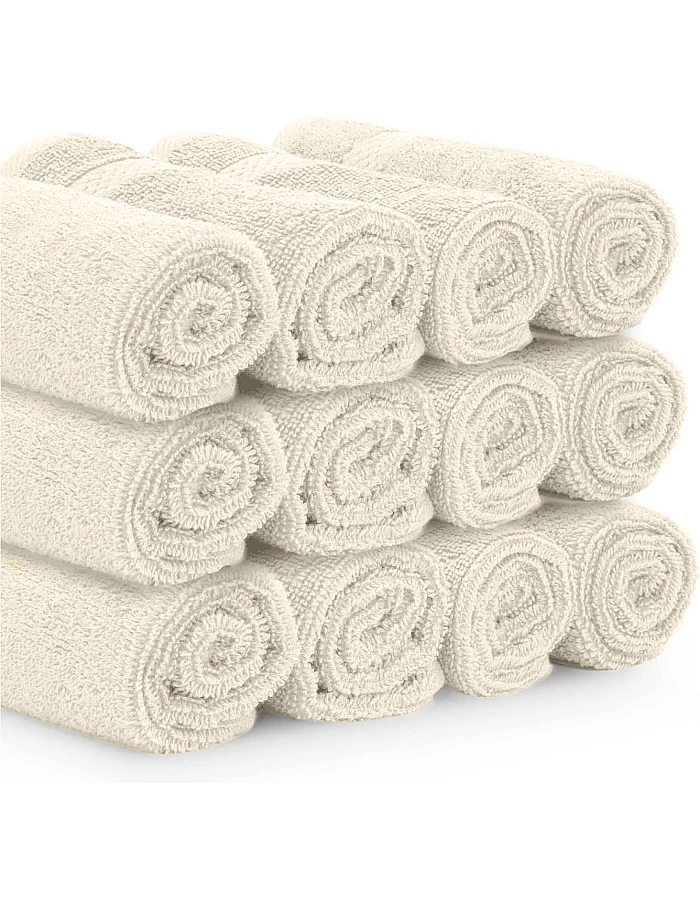 White Classic Luxury Washcloths for Bathroom-Hotel-Spa-Kitchen-Set - Circlet Egyptian Cotton - Highly Absorbent Hotel Quality Face Towels - Bulk Set of 12-13x13 Inch (Ivory)