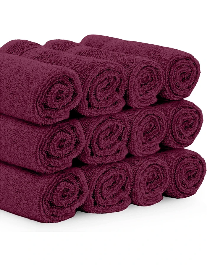 White Classic Luxury Washcloths for Bathroom-Hotel-Spa-Kitchen-Set - Circlet Egyptian Cotton - Highly Absorbent Hotel Quality Face Towels - Bulk Set of 12-13x13 Inch (Wine Red)