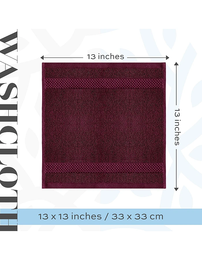 White Classic Luxury Washcloths for Bathroom-Hotel-Spa-Kitchen-Set - Circlet Egyptian Cotton - Highly Absorbent Hotel Quality Face Towels - Bulk Set of 12-13x13 Inch (Wine Red)