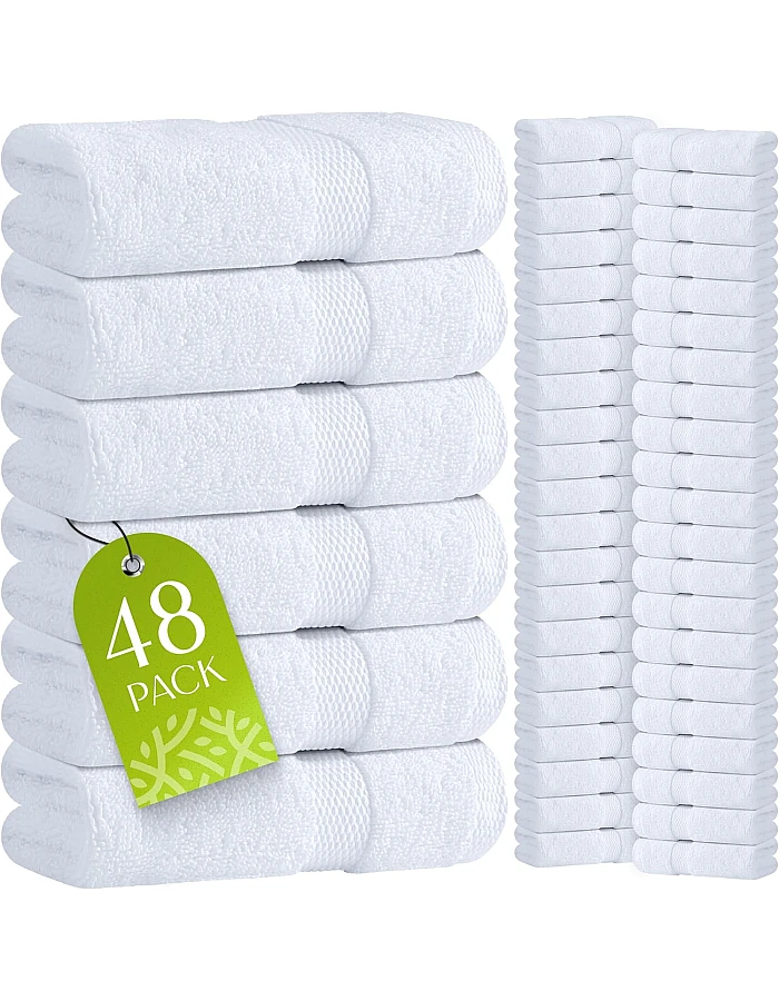 White Classic Washcloth Towels, (24 Pack, 12 x 12 Inch) 100% Cotton, Hotel Grade Use on Your Face in Your Home, Kitchen, Gym, and Bathroom, Super Absorbent Extra Soft Bleached White 12"X12" White