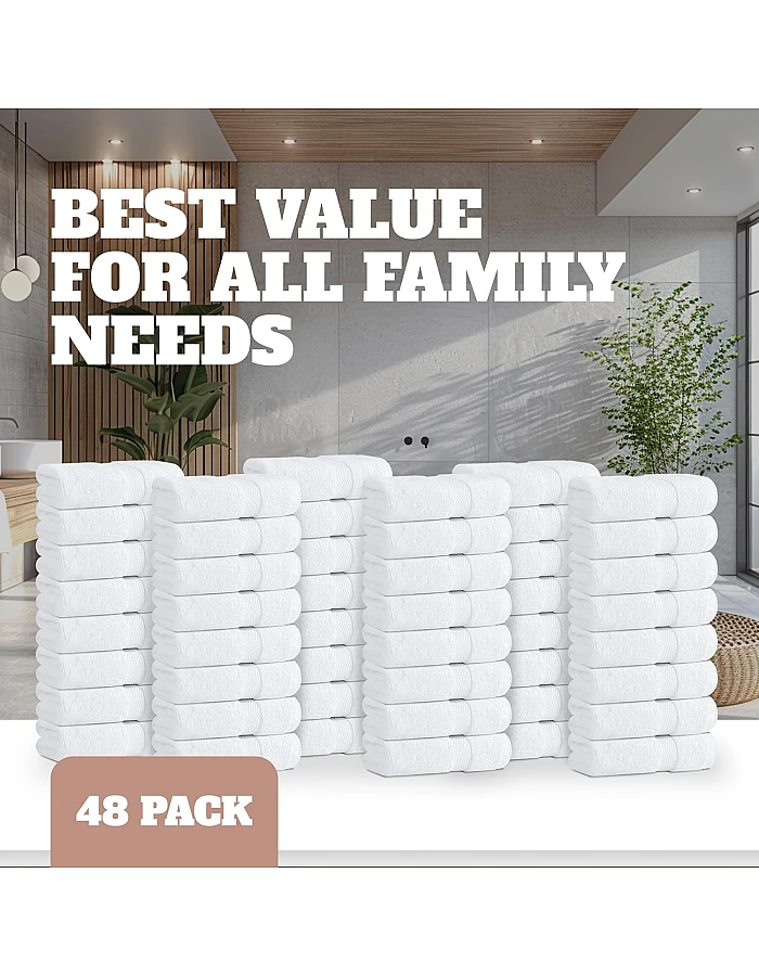 White Classic Washcloth Towels, (24 Pack, 12 x 12 Inch) 100% Cotton, Hotel Grade Use on Your Face in Your Home, Kitchen, Gym, and Bathroom, Super Absorbent Extra Soft Bleached White 12"X12" White