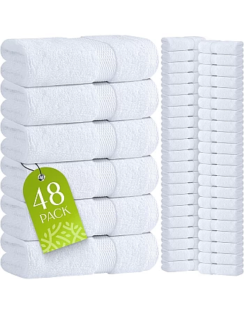 White Classic Washcloth Towels, (24 Pack, 12 x 12 Inch) 100% Cotton, Hotel Grade Use on Your Face in Your Home, Kitchen, Gym, and Bathroom, Super Absorbent Extra Soft Bleached White 12"X12" White