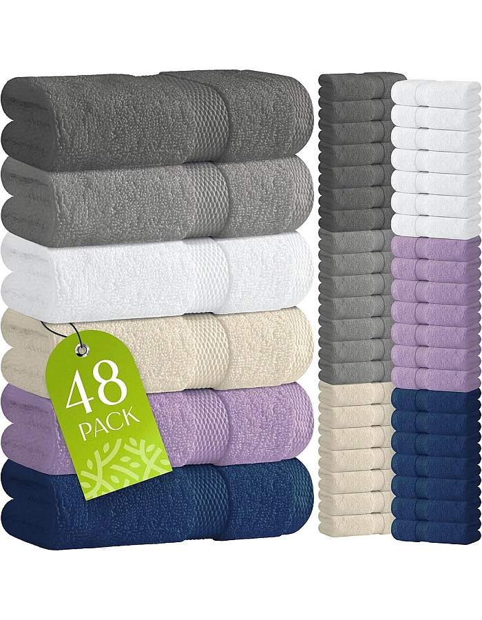 White Classic Washcloth Towels, (24 Pack, 12 x 12 Inch) 100% Cotton, Hotel Grade Use on Your Face in Your Home, Kitchen, Gym, and Bathroom, Super Absorbent Extra Soft Bleached White 12"X12" White