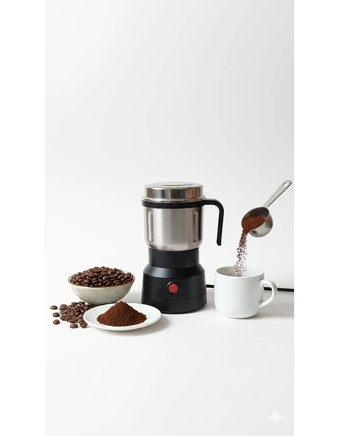 Electric Coffee and Spice Grinder, Stainless Steel One-Touch Multi-Purpose Grinder for Coffee Beans, Spices, Herbs, Nuts and Grains with Transparent Safety Lid