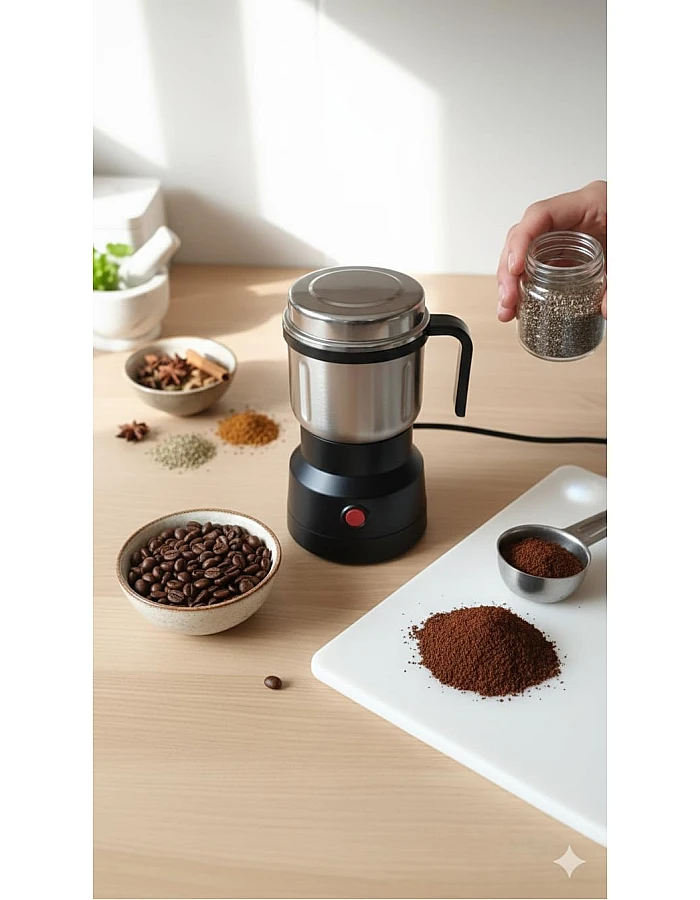 Electric Coffee and Spice Grinder, Stainless Steel One-Touch Multi-Purpose Grinder for Coffee Beans, Spices, Herbs, Nuts and Grains with Transparent Safety Lid