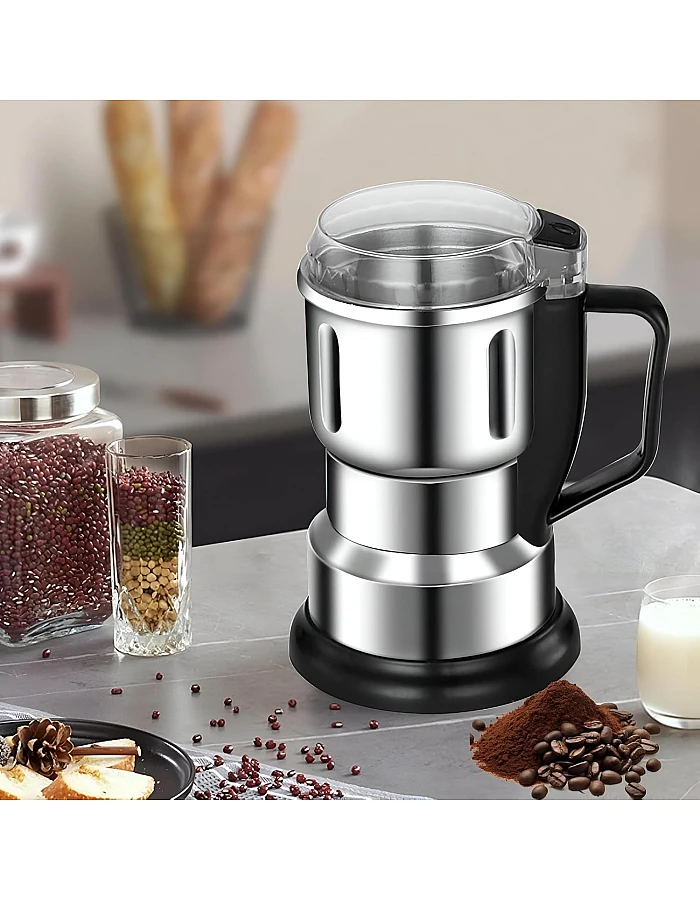 Electric Coffee and Spice Grinder, Stainless Steel One-Touch Multi-Purpose Grinder for Coffee Beans, Spices, Herbs, Nuts and Grains with Transparent Safety Lid