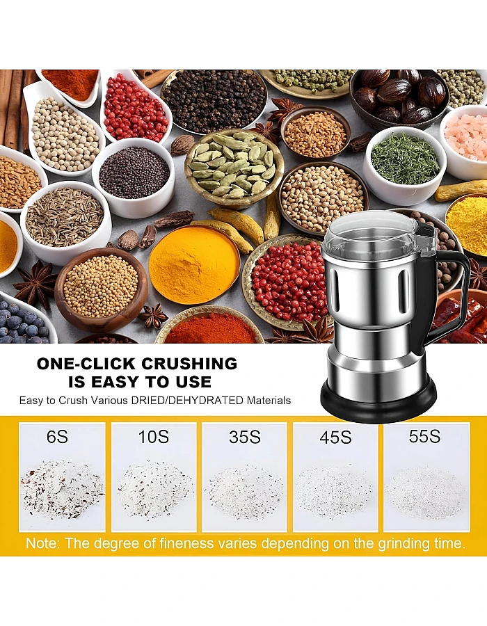 Electric Coffee and Spice Grinder, Stainless Steel One-Touch Multi-Purpose Grinder for Coffee Beans, Spices, Herbs, Nuts and Grains with Transparent Safety Lid