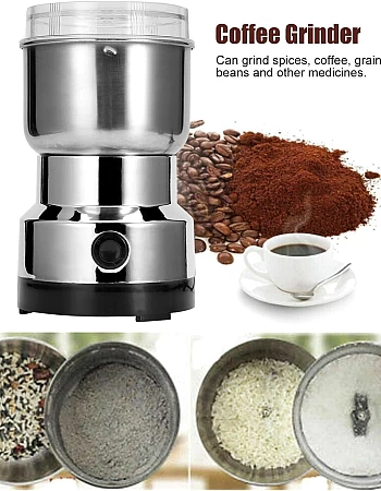 Electric Spice Grinder Stainless Steel 150W Coffee Bean Nut Grinder With 4 Blades Press To Start Compact Design For Herbs Seeds Quiet Operation Easy To Clean