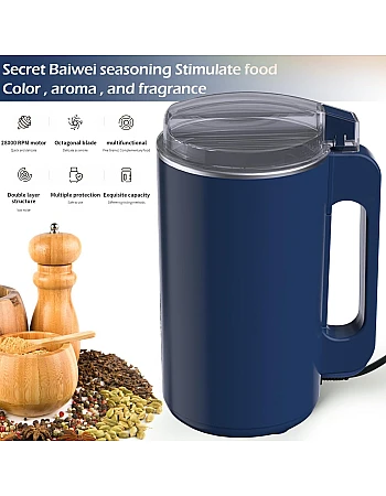 HAPPY HOME Grain Mill, Multifunctional Electric Spice Mill, Coffee Grinder with Stainless Steel Striking Knife and Transparent Lid, 600 ml Capacity for Coffee Beans, Nuts, Spices, Grains, Herbs