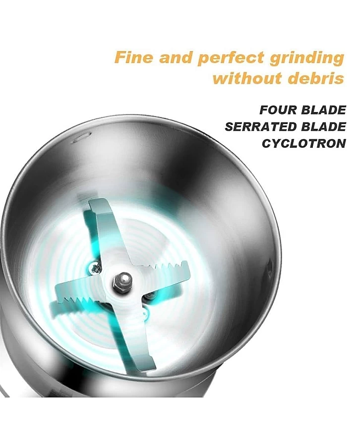 SILVERCRQST MOTOR Stainless Steel Electric Coffee Grinder Spice Grinder 300W 150g Capacity with 6 Sharp Stainless Steel Blades for Spices, Nuts, Herbs, Coffee Grinding Powers Easy to Clean