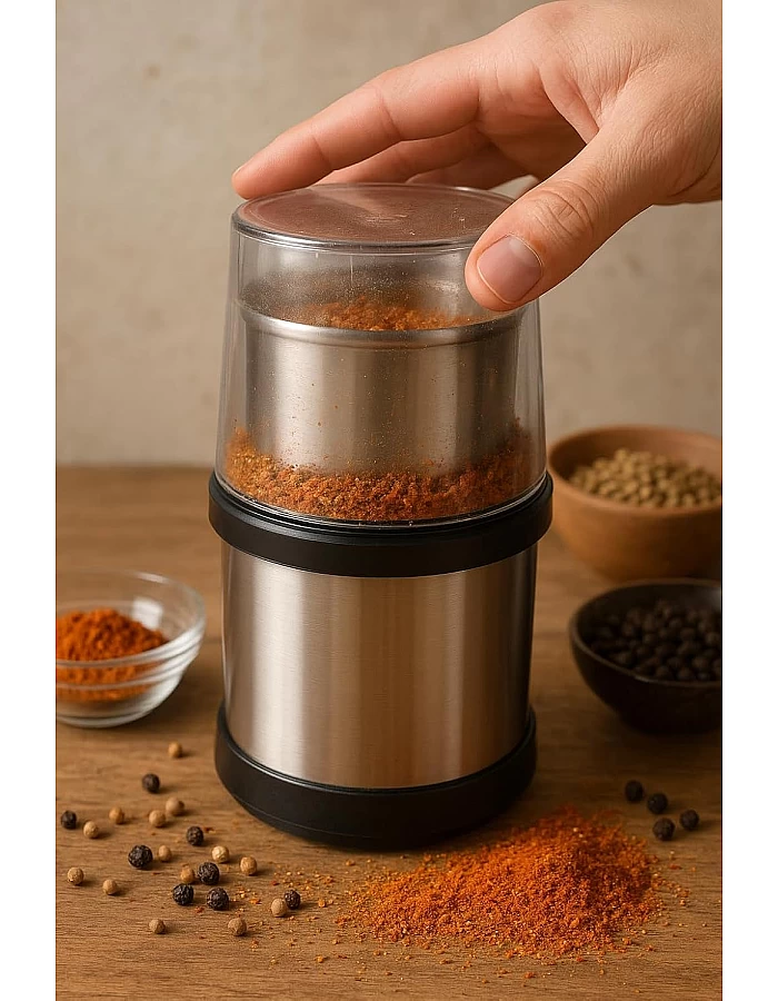SILVERCRQST MOTOR Stainless Steel Electric Coffee Grinder Spice Grinder 300W 150g Capacity with 6 Sharp Stainless Steel Blades for Spices, Nuts, Herbs, Coffee Grinding Powers Easy to Clean