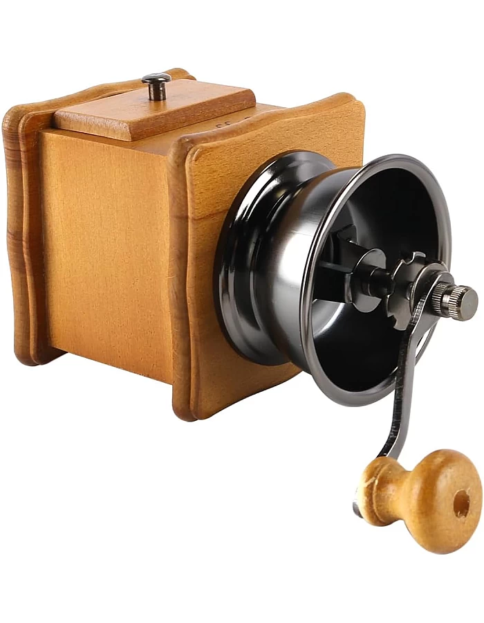 ANCLLO Manual Coffee Grinder, Vintage Antique Wooden Hand Grinder with Adjustable Gear Setting and Ceramic Conical Burr