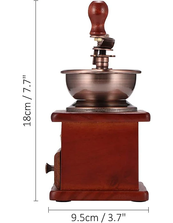 Houkiper Vintage Manual Coffee Grinder, Wooden Coffee Bean Spice Hand Grinder, Ceramic Mill (Brown)