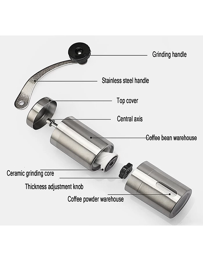 ILAMSHAR Manual Coffee Grinder with Adjustable Settings, Brushed Stainless Steel, Conical Burr Mill for Aeropress, Drip Coffee, Espresso, French Press, Turkish Brew