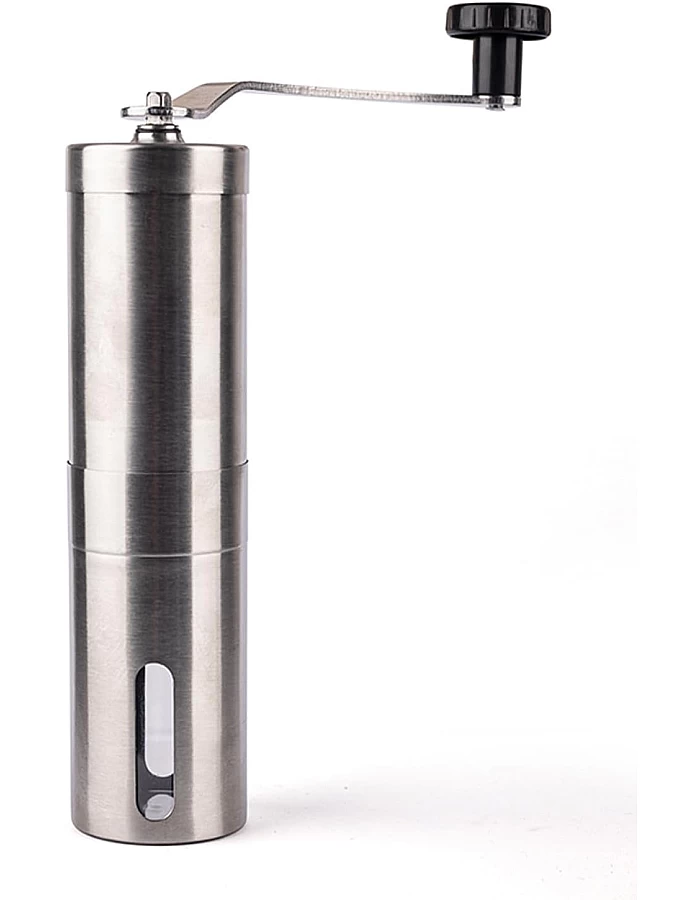 ILAMSHAR Manual Coffee Grinder with Adjustable Settings, Brushed Stainless Steel, Conical Burr Mill for Aeropress, Drip Coffee, Espresso, French Press, Turkish Brew