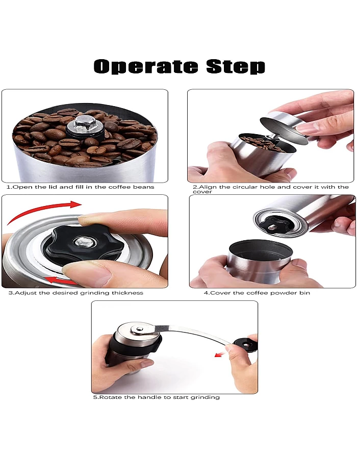 ILAMSHAR Manual Coffee Grinder with Adjustable Settings, Brushed Stainless Steel, Conical Burr Mill for Aeropress, Drip Coffee, Espresso, French Press, Turkish Brew