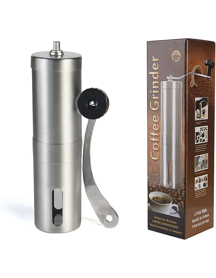 ILAMSHAR Manual Coffee Grinder with Adjustable Settings, Brushed Stainless Steel, Conical Burr Mill for Aeropress, Drip Coffee, Espresso, French Press, Turkish Brew