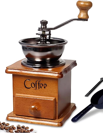 KINI MOX Manual Coffee Grinder Vintage Wooden Coffee Bean Grinder for Decoration Display Antique Coffee Mill for Making Mesh Coffee Classic French Press for Decoration