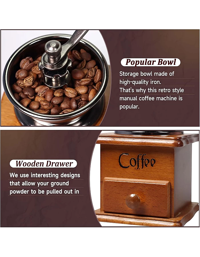 KINI MOX Manual Coffee Grinder Vintage Wooden Coffee Bean Grinder for Decoration Display Antique Coffee Mill for Making Mesh Coffee Classic French Press for Decoration