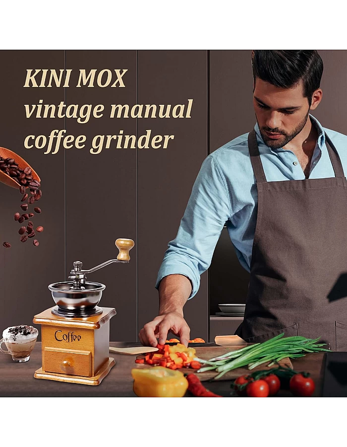 KINI MOX Manual Coffee Grinder Vintage Wooden Coffee Bean Grinder for Decoration Display Antique Coffee Mill for Making Mesh Coffee Classic French Press for Decoration