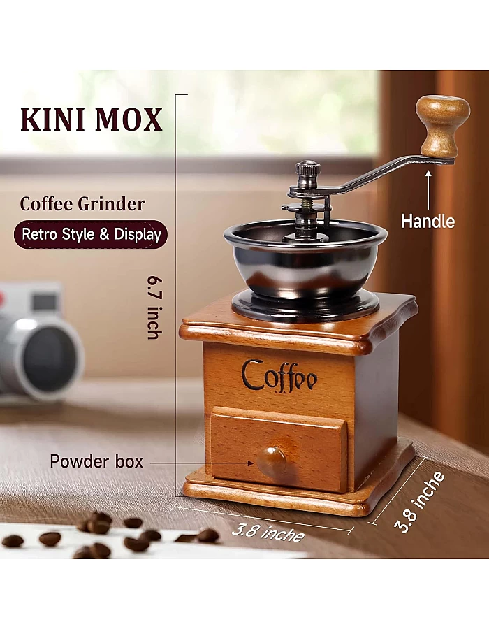 KINI MOX Manual Coffee Grinder Vintage Wooden Coffee Bean Grinder for Decoration Display Antique Coffee Mill for Making Mesh Coffee Classic French Press for Decoration