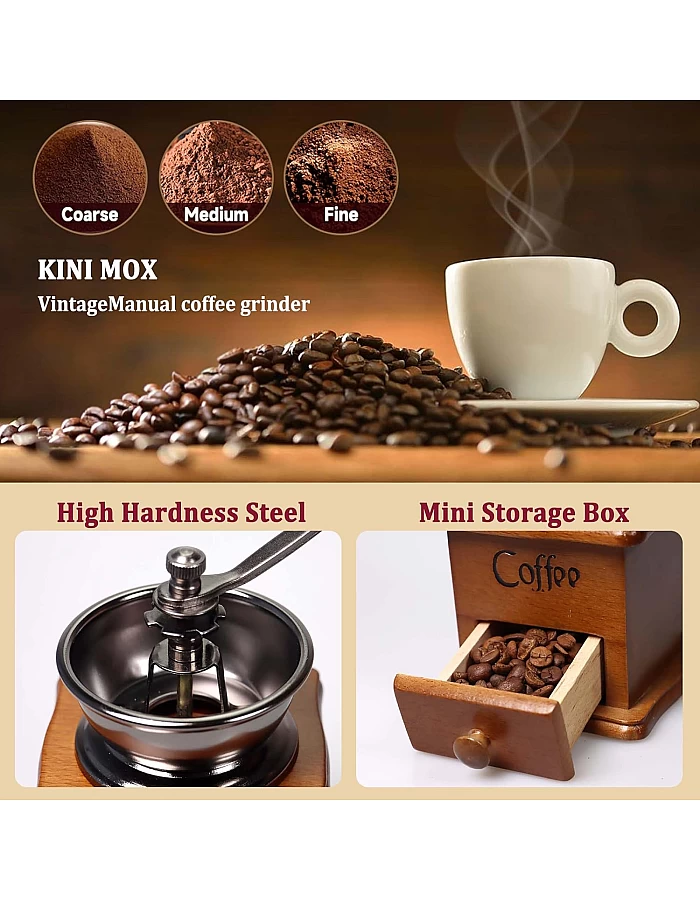 KINI MOX Manual Coffee Grinder Vintage Wooden Coffee Bean Grinder for Decoration Display Antique Coffee Mill for Making Mesh Coffee Classic French Press for Decoration