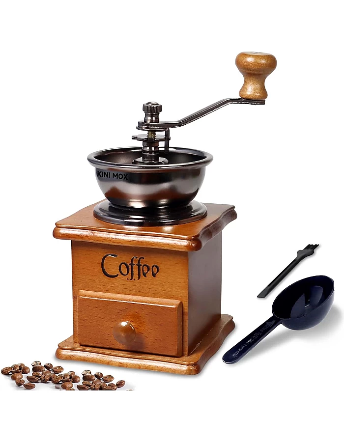 KINI MOX Manual Coffee Grinder Vintage Wooden Coffee Bean Grinder for Decoration Display Antique Coffee Mill for Making Mesh Coffee Classic French Press for Decoration