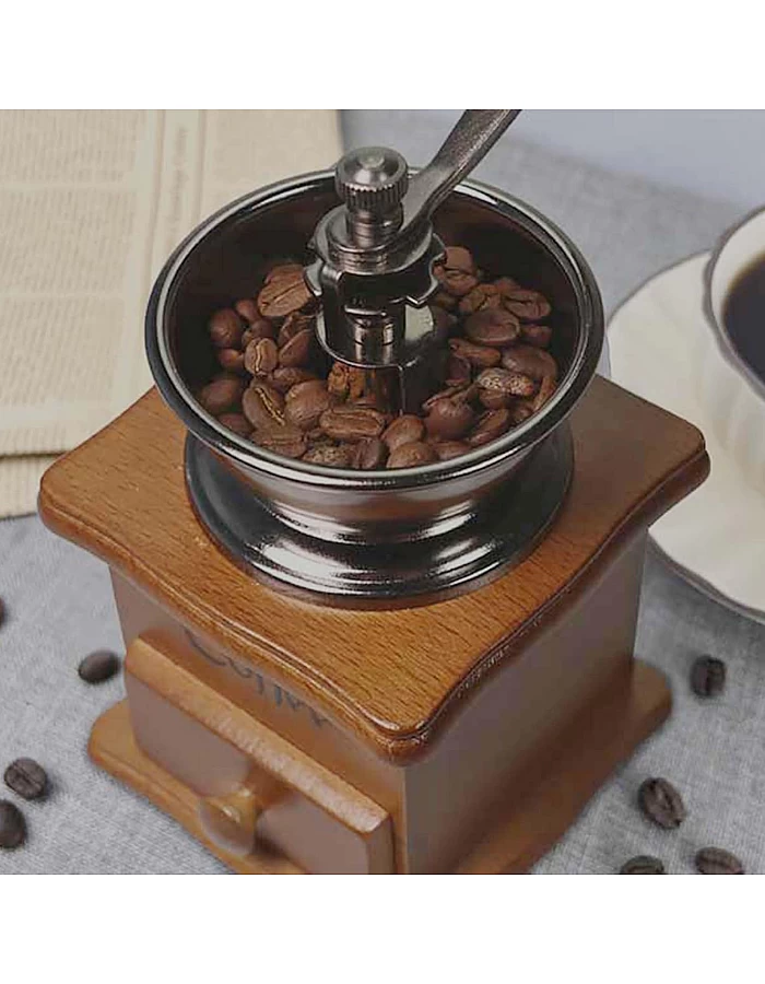 KINI MOX Manual Coffee Grinder Vintage Wooden Coffee Bean Grinder for Decoration Display Antique Coffee Mill for Making Mesh Coffee Classic French Press for Decoration