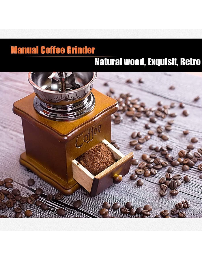 Liseng Manual Coffee Grinder Wooden Vintage Coffee Beans Spice Grinder Portable Hand Crank Coffeemaker Hand Grinder Machine, Office, Travel