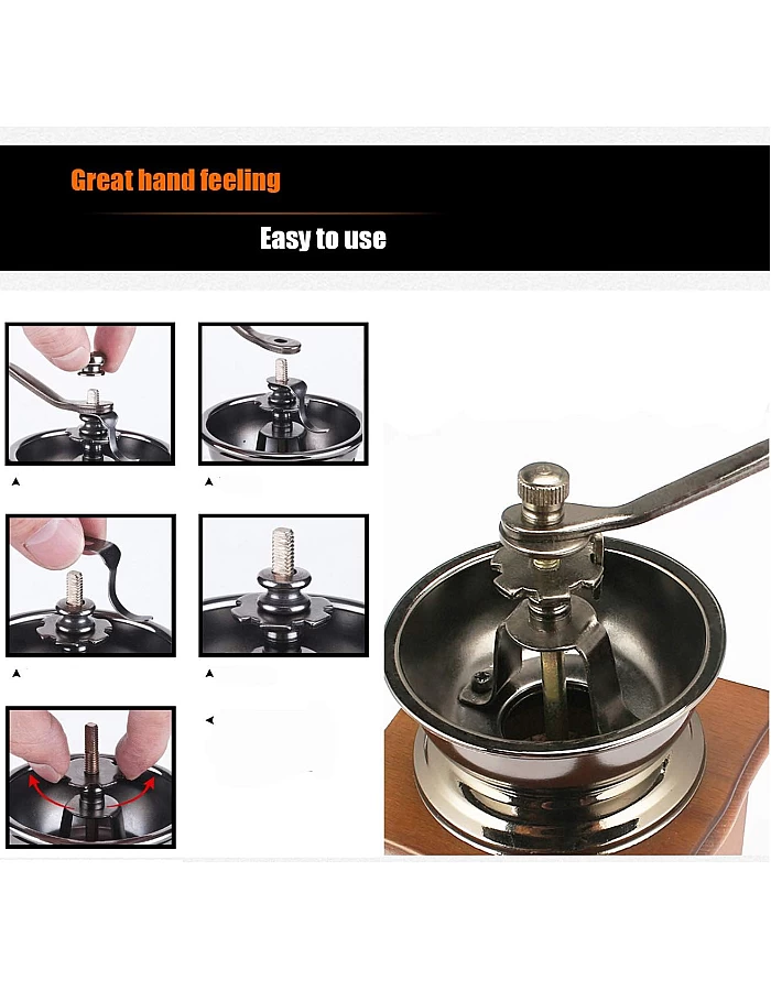 Liseng Manual Coffee Grinder Wooden Vintage Coffee Beans Spice Grinder Portable Hand Crank Coffeemaker Hand Grinder Machine, Office, Travel