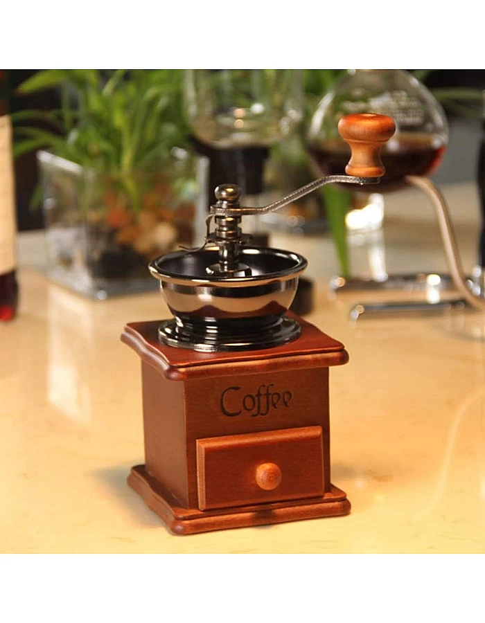 Liseng Manual Coffee Grinder Wooden Vintage Coffee Beans Spice Grinder Portable Hand Crank Coffeemaker Hand Grinder Machine, Office, Travel